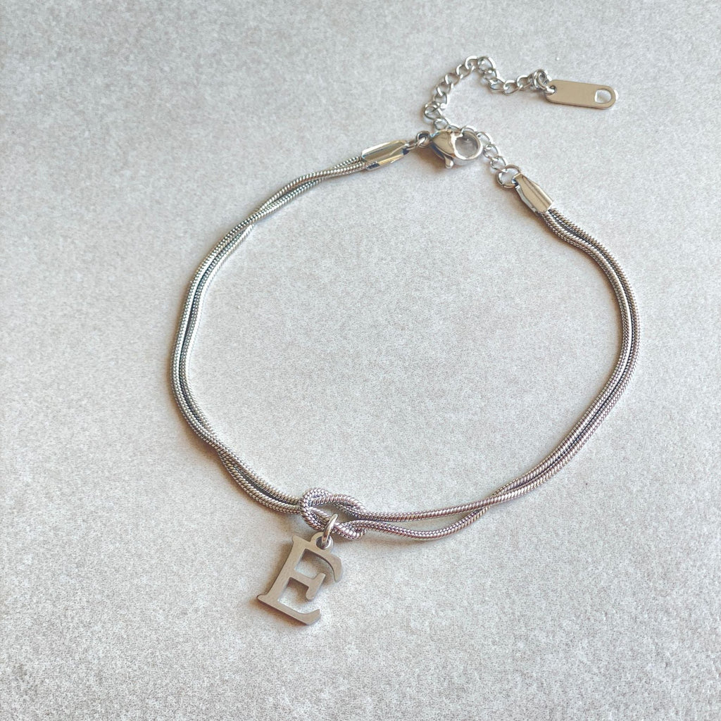 Initial Letter Love Knot Bracelet for Women | Gold Snake Chain