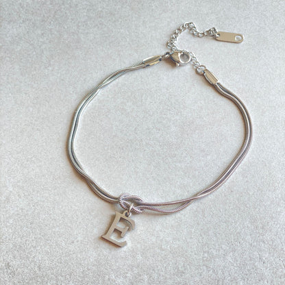 Initial Letter Love Knot Bracelet for Women | Gold Snake Chain