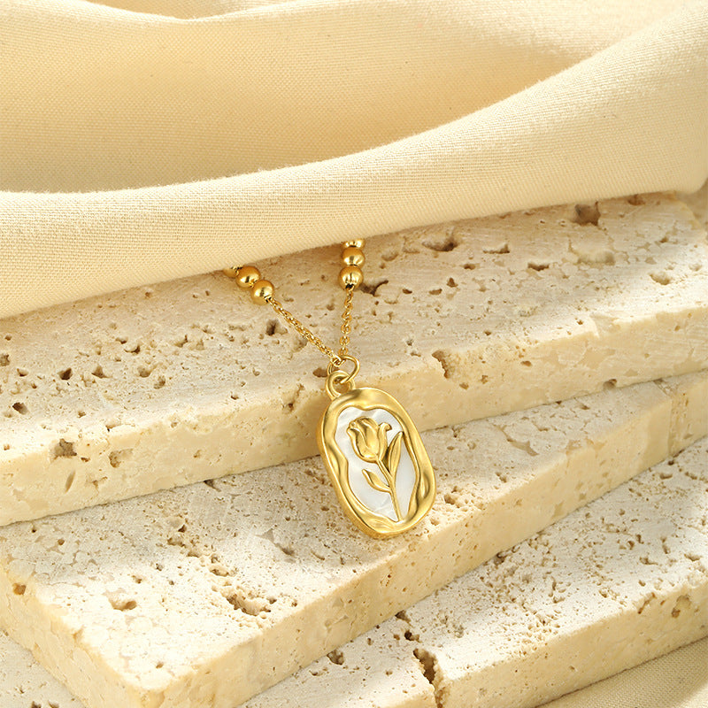 Rose White Shell Pendant Necklace for Women