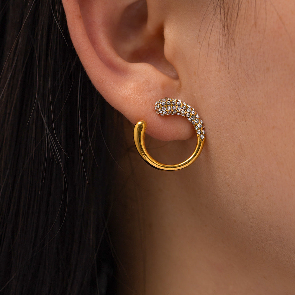 Gold Pearl Diamond Stud Earrings | Stainless Steel INS Style