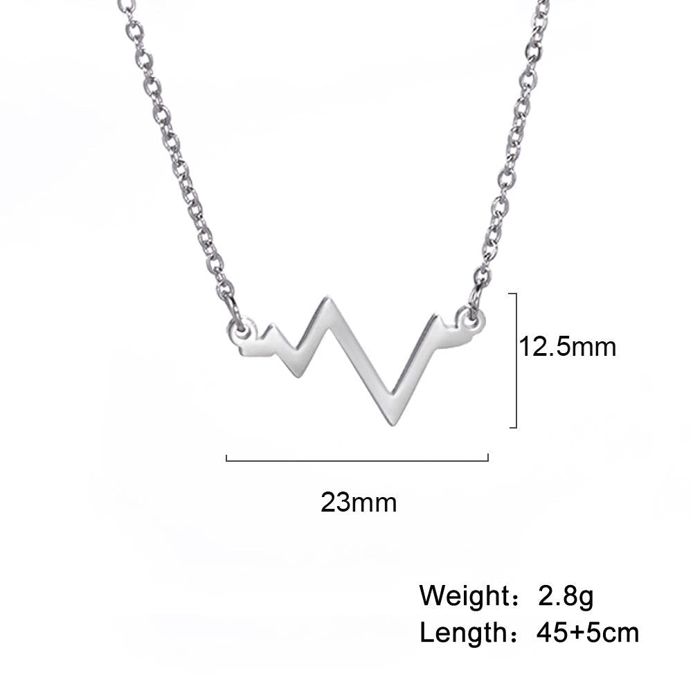 ECG Heartbeat Pendant Necklace in Stainless Steel for Women