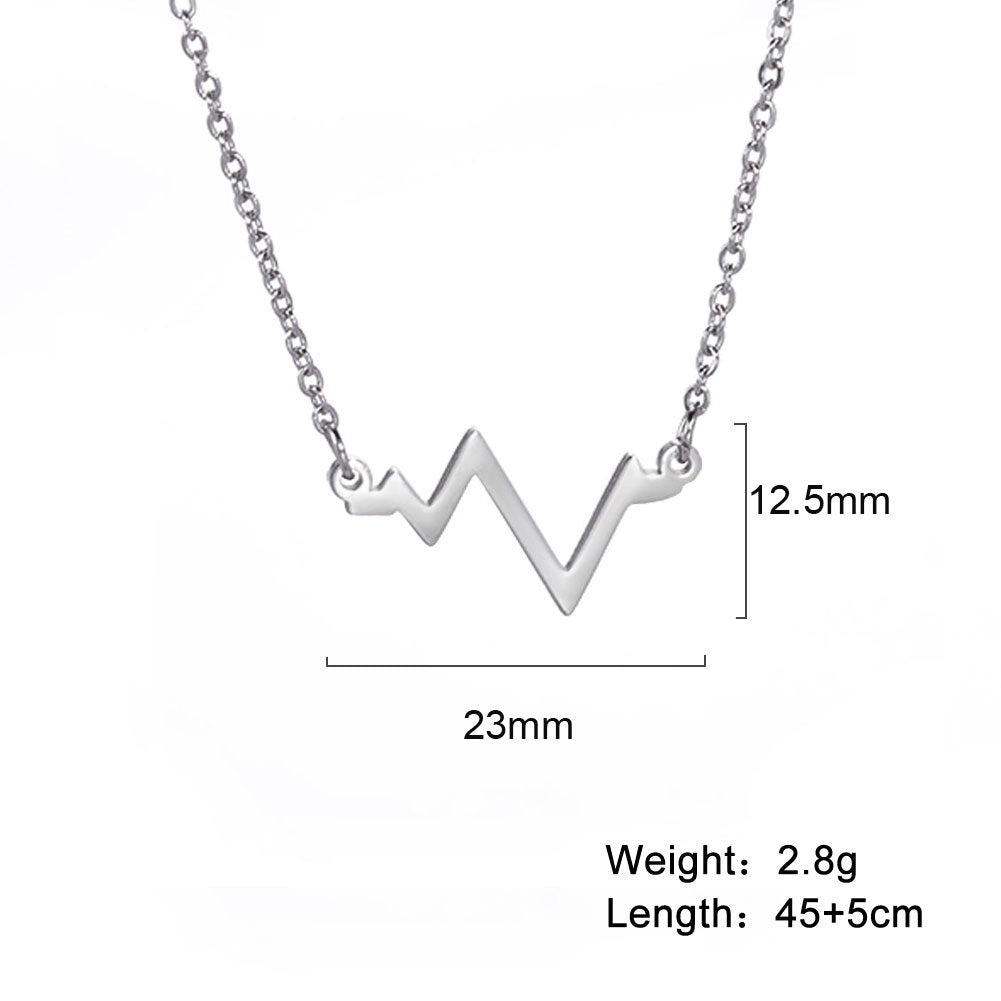 ECG Heartbeat Pendant Necklace in Stainless Steel for Women