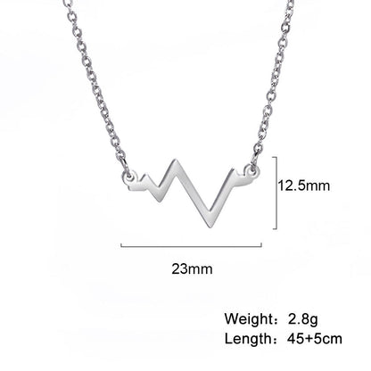 ECG Heartbeat Pendant Necklace in Stainless Steel for Women