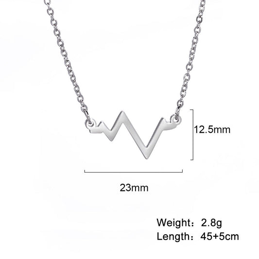 ECG Heartbeat Pendant Necklace in Stainless Steel for Women