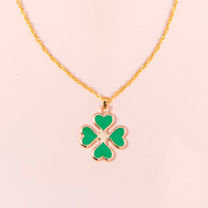 Green Enamel Four Leaf Clover Pendant Necklace for Women