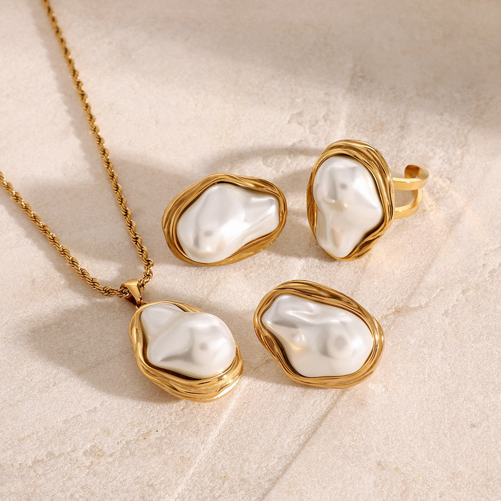 Stainless Steel Pearl Pendant Necklace for Women
