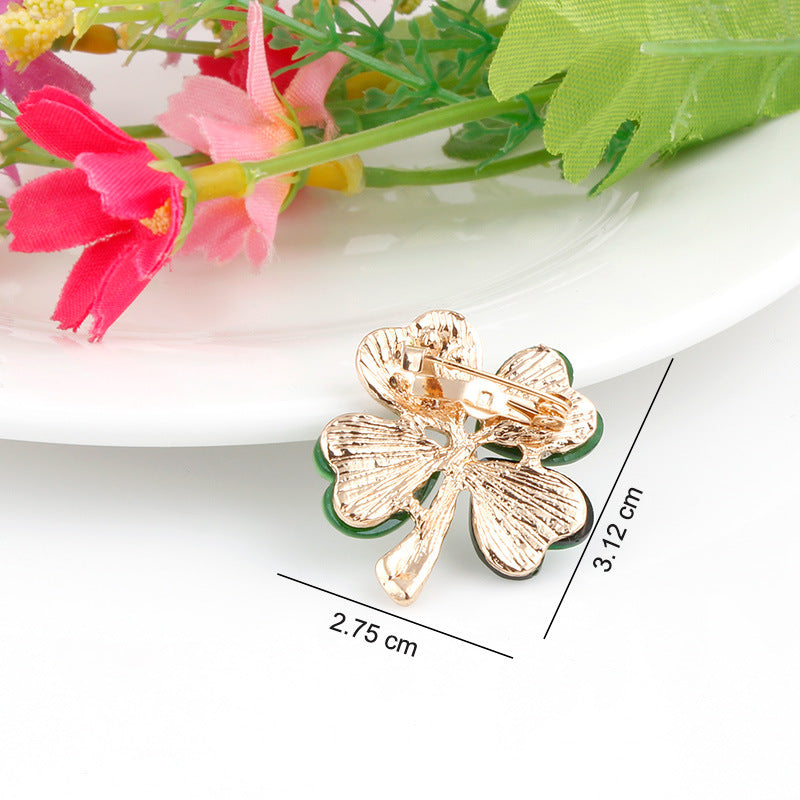Leaf Brooch Pin | Alloy Korean Gem Inlay Gold White Diamond