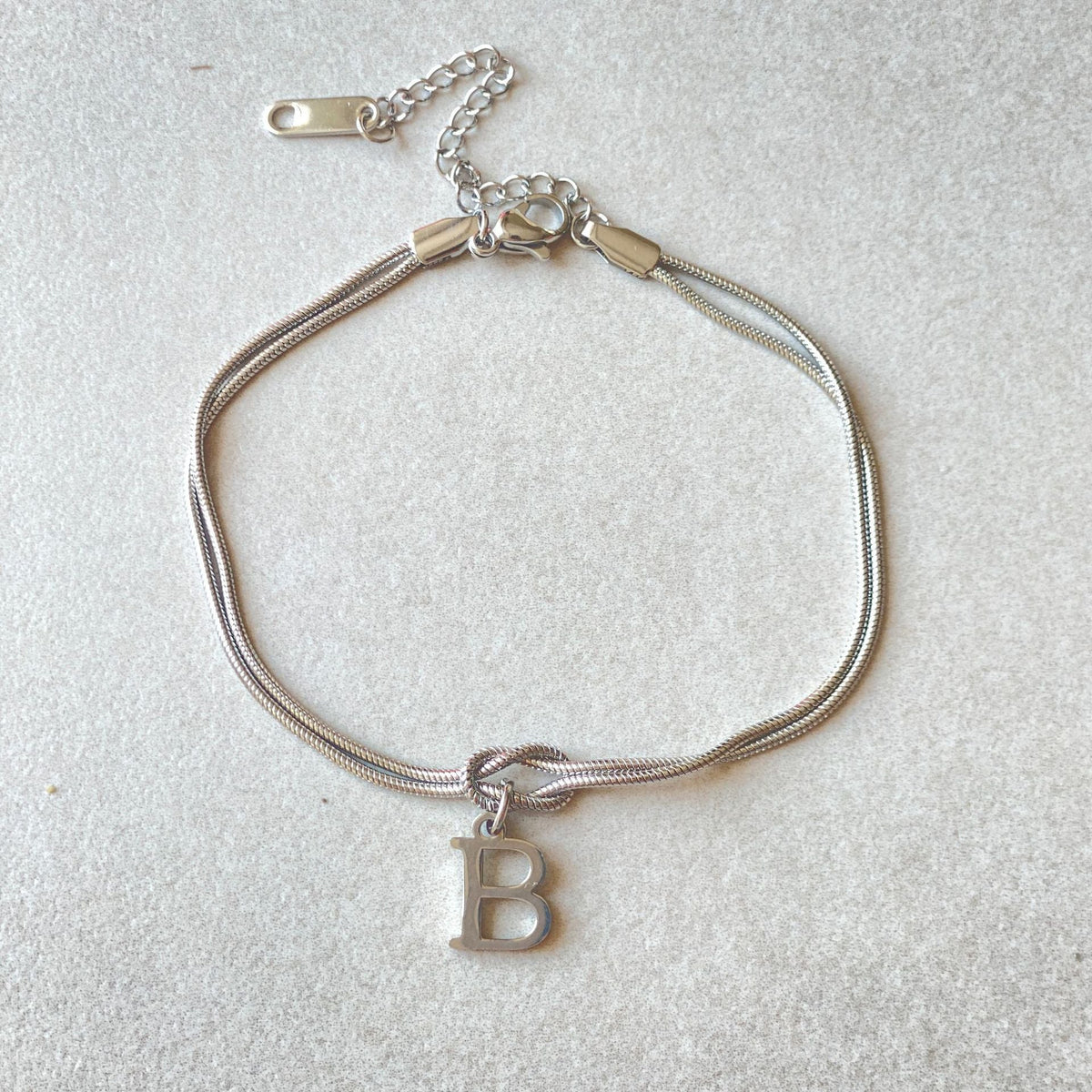 Initial Letter Love Knot Bracelet for Women | Gold Snake Chain