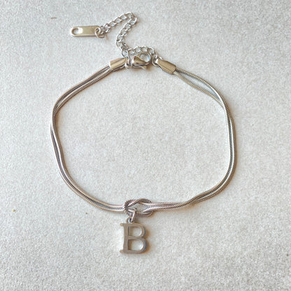 Initial Letter Love Knot Bracelet for Women | Gold Snake Chain