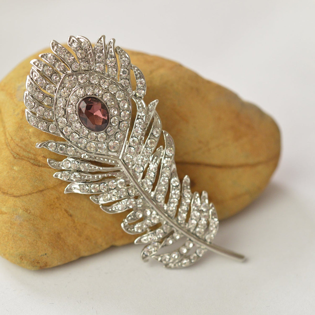 Diamond Feather Brooch | Alloy Gold Gem Inlay Retro Unisex