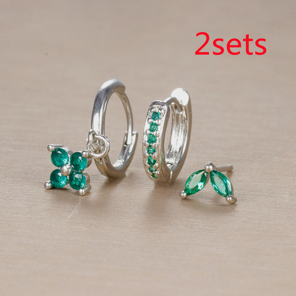 Flower Diamond Stacked Earring Set | Copper INS Gold Silver