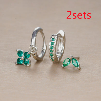 Flower Diamond Stacked Earring Set | Copper INS Gold Silver