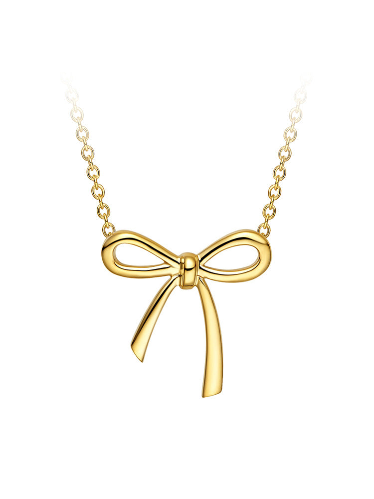Gold Bow Pendant Collarbone Necklace for Women