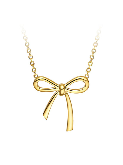 Gold Bow Pendant Collarbone Necklace for Women