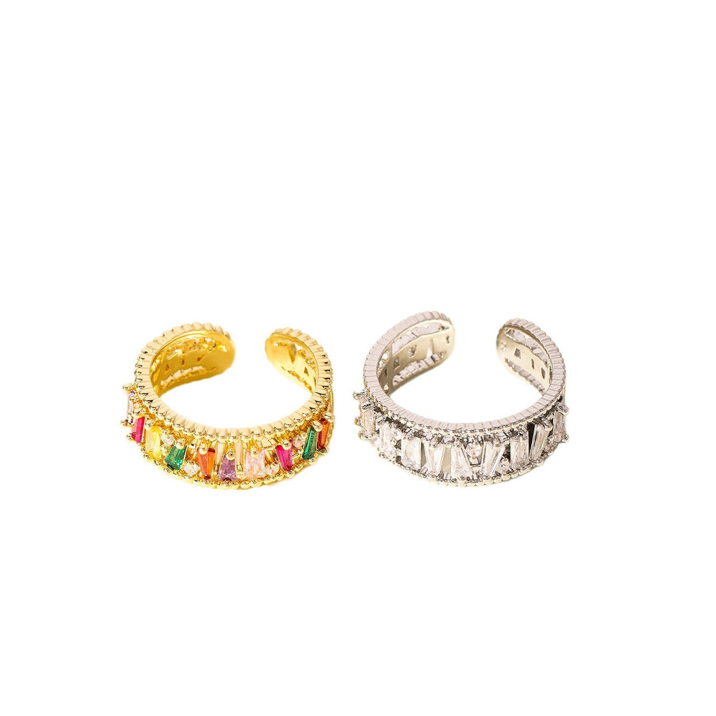 Gold Plated Diamond Inlay Ring | Copper Geometric
