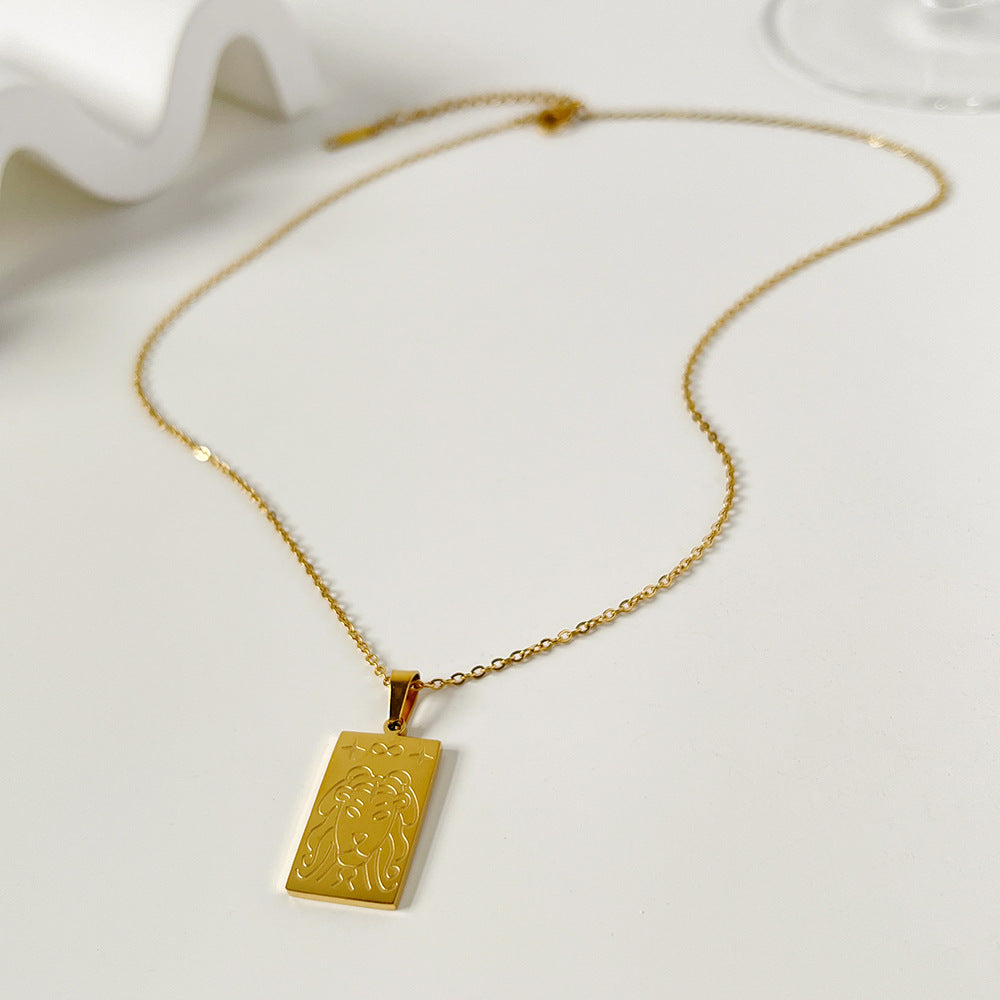 Star Eye Embossed Pendant Necklace in Stainless Steel | Gold