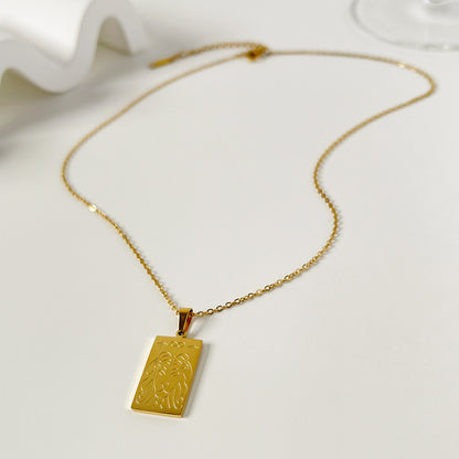 Star Eye Embossed Pendant Necklace in Stainless Steel | Gold