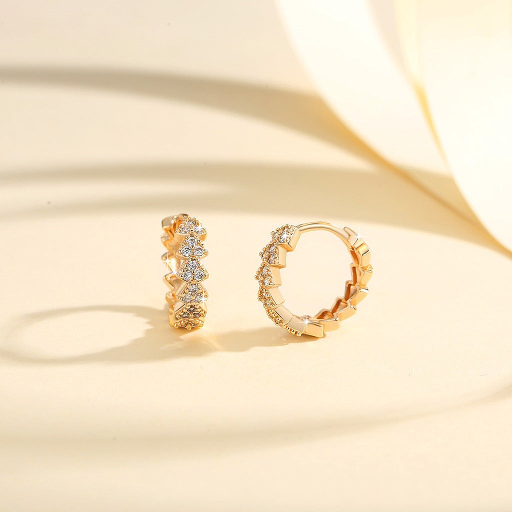 Gold Inlaid Zircon Stud Earrings | Copper All-Match European