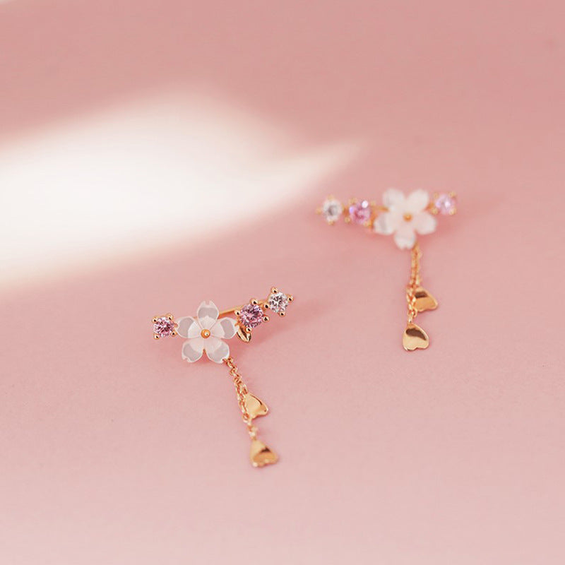 Flower Pendant Long Earrings | Copper Korean Platinum Plated