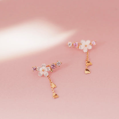 Flower Pendant Long Earrings | Copper Korean Platinum Plated