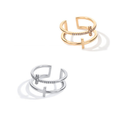 Double Cross Zircon Open Ring | Copper Women's Adjustable