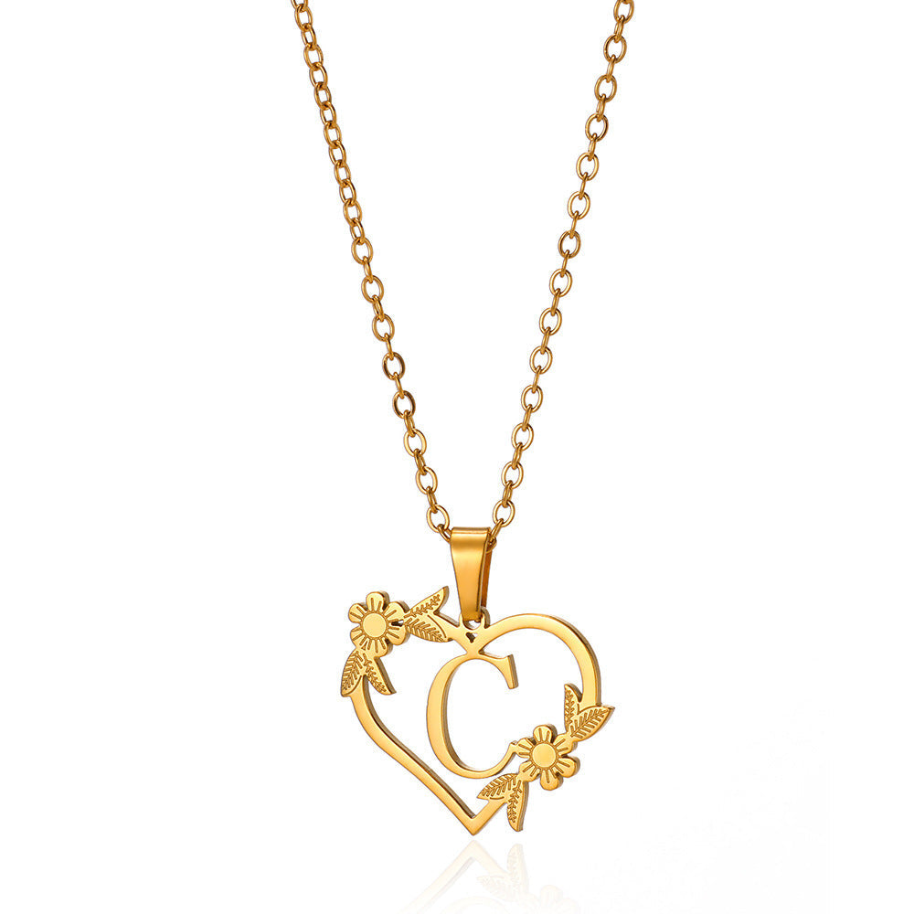 18K Gold Plated Hollow Heart and Flower Pendant Necklace