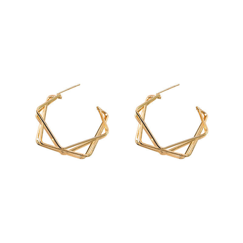 Geometric Irregular Gold Earrings | Alloy High Atmosphere 3.7cm