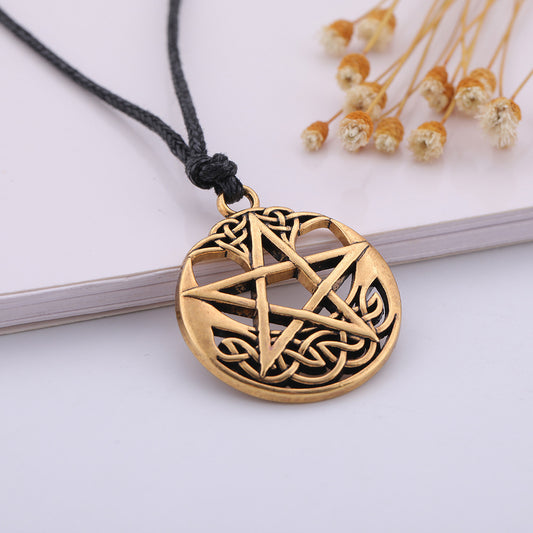 Lucky Round Pentagram Pendant Necklace