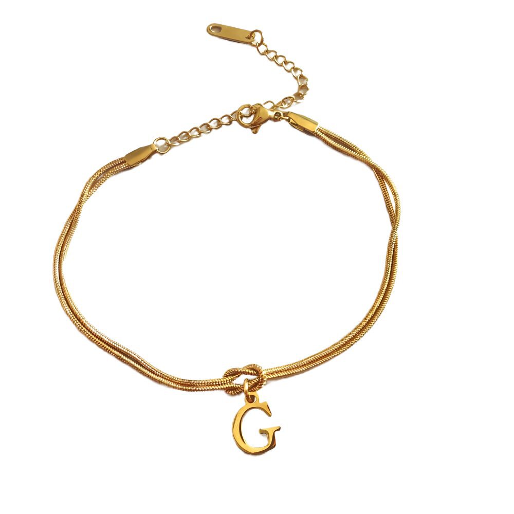 Initial Letter Love Knot Bracelet for Women | Gold Snake Chain
