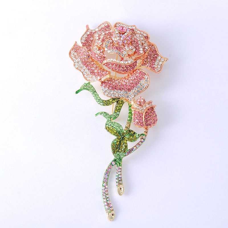 Rose Brooch | Alloy Diamond Setting Pink European Style