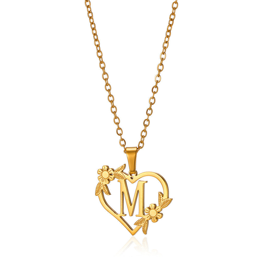 18K Gold Plated Hollow Heart and Flower Pendant Necklace