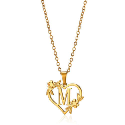 18K Gold Plated Hollow Heart and Flower Pendant Necklace