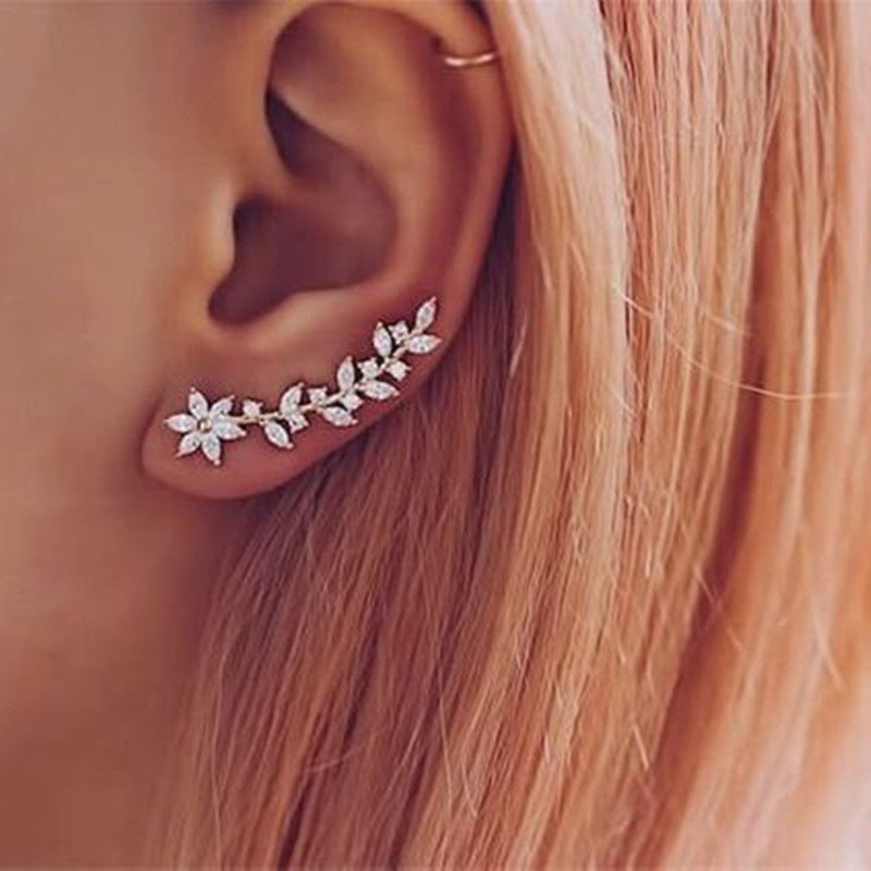 Full Diamond Flower Earrings | Copper Korean Style Gold Rose Gold Silver
