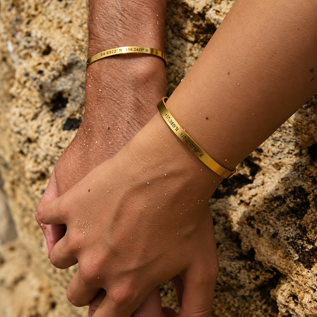 Custom Engraved Open Bangle Couple Bracelet 2