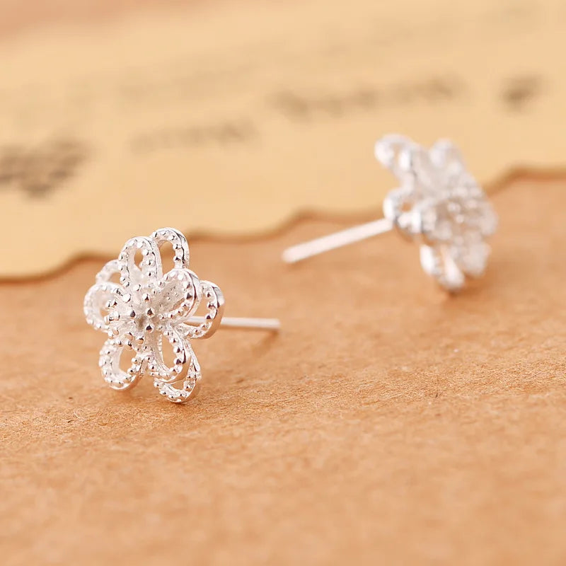 925 Sterling Silver Flower Stud Earrings for Women