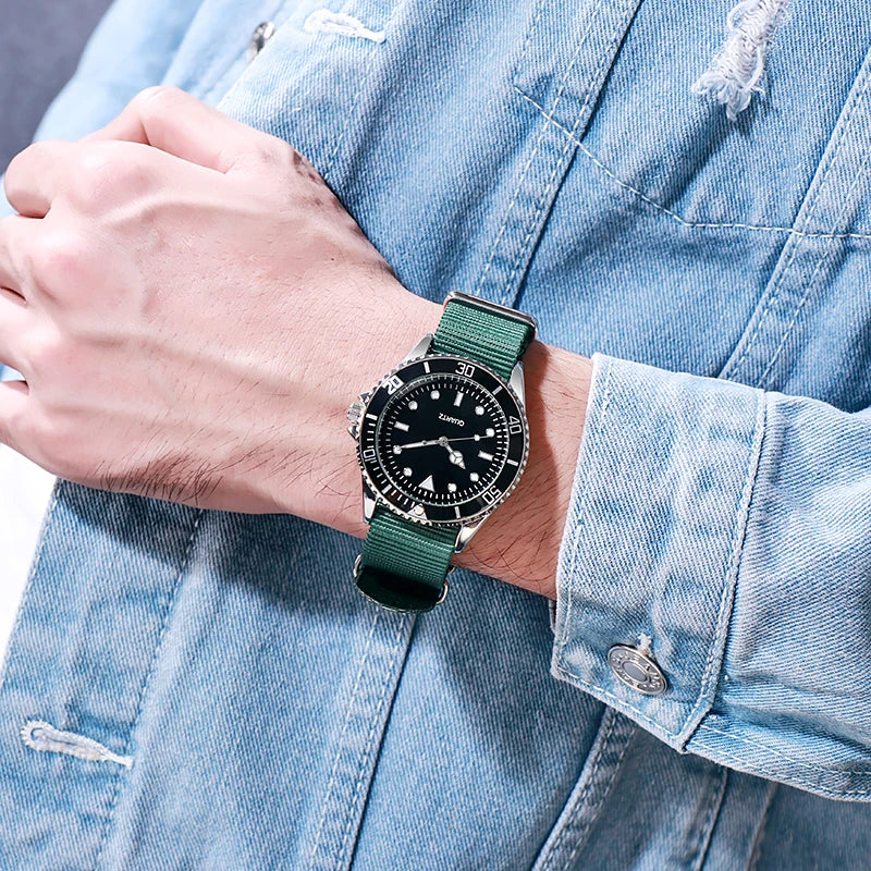 Diver-Inspired Quartz Watch with Nylon Strap