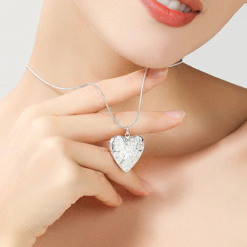 925 Sterling Silver Photo Frame Pendant Necklace for Women
