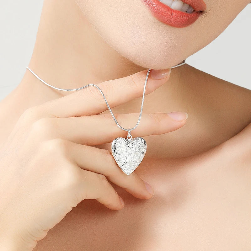 925 Sterling Silver Photo Frame Pendant Necklace for Women