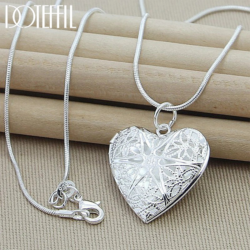 925 Sterling Silver Photo Frame Pendant Necklace for Women