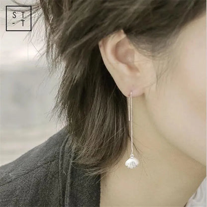 925 Sterling Silver Freshwater Pearl Shell Ear Line Dangle Earrings for Women