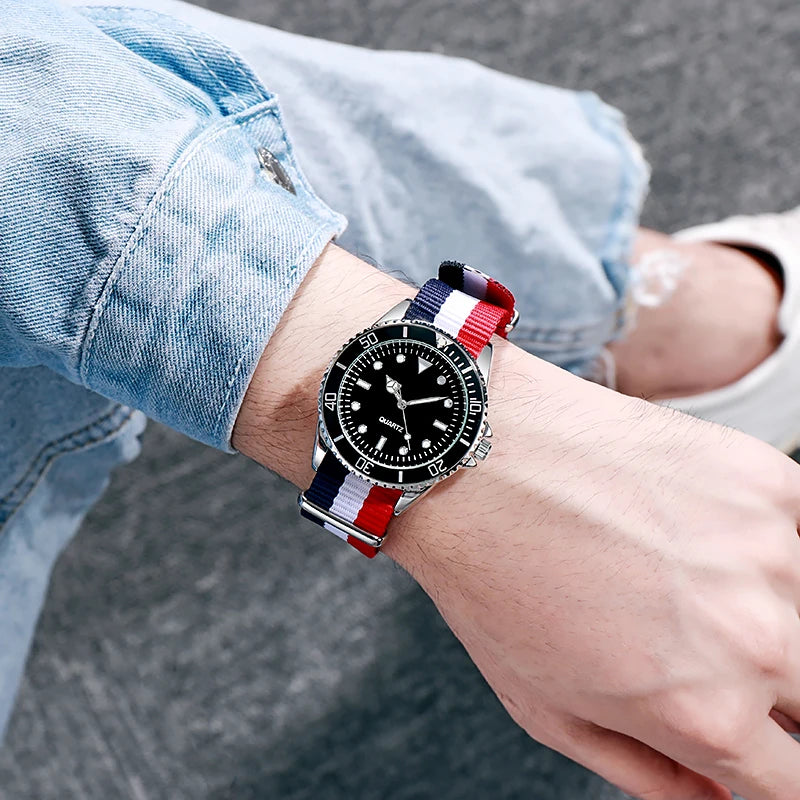 Diver-Inspired Quartz Watch with Nylon Strap