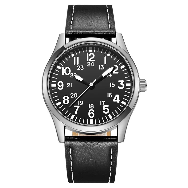 Pilot-Style Quartz Watch with Arabic Numeral Dial