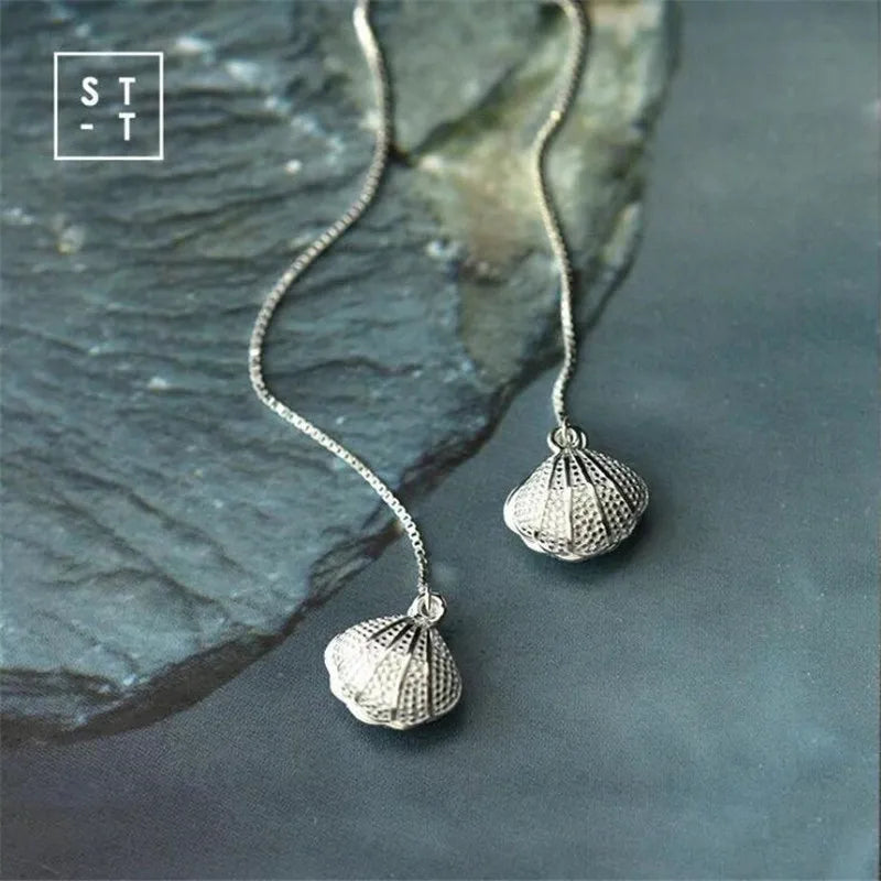 925 Sterling Silver Freshwater Pearl Shell Ear Line Dangle Earrings for Women