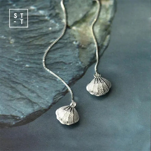 925 Sterling Silver Freshwater Pearl Shell Ear Line Dangle Earrings for Women