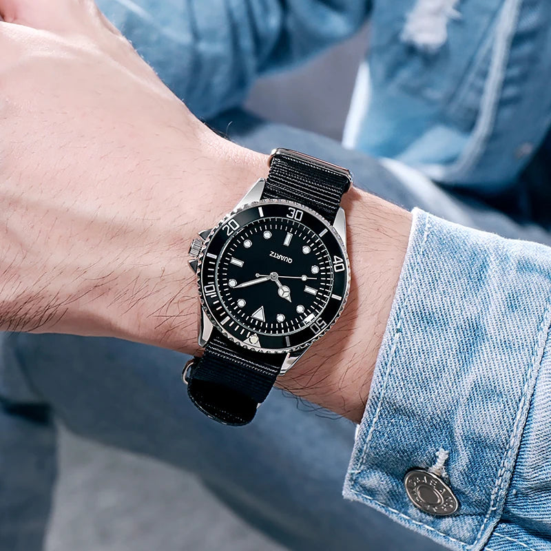 Diver-Inspired Quartz Watch with Nylon Strap