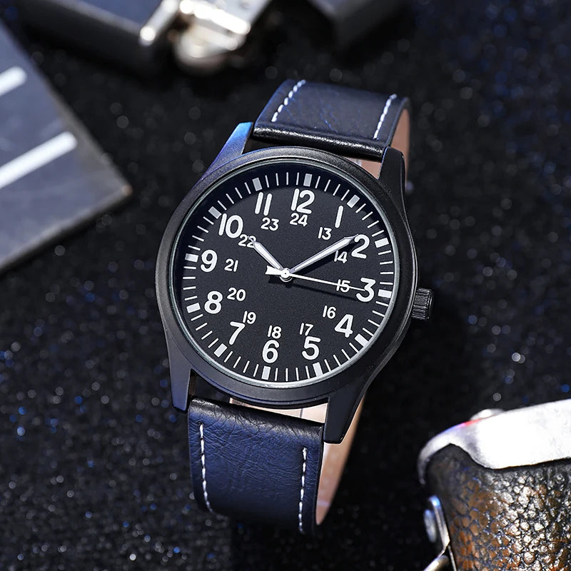 Pilot-Style Quartz Watch with Arabic Numeral Dial