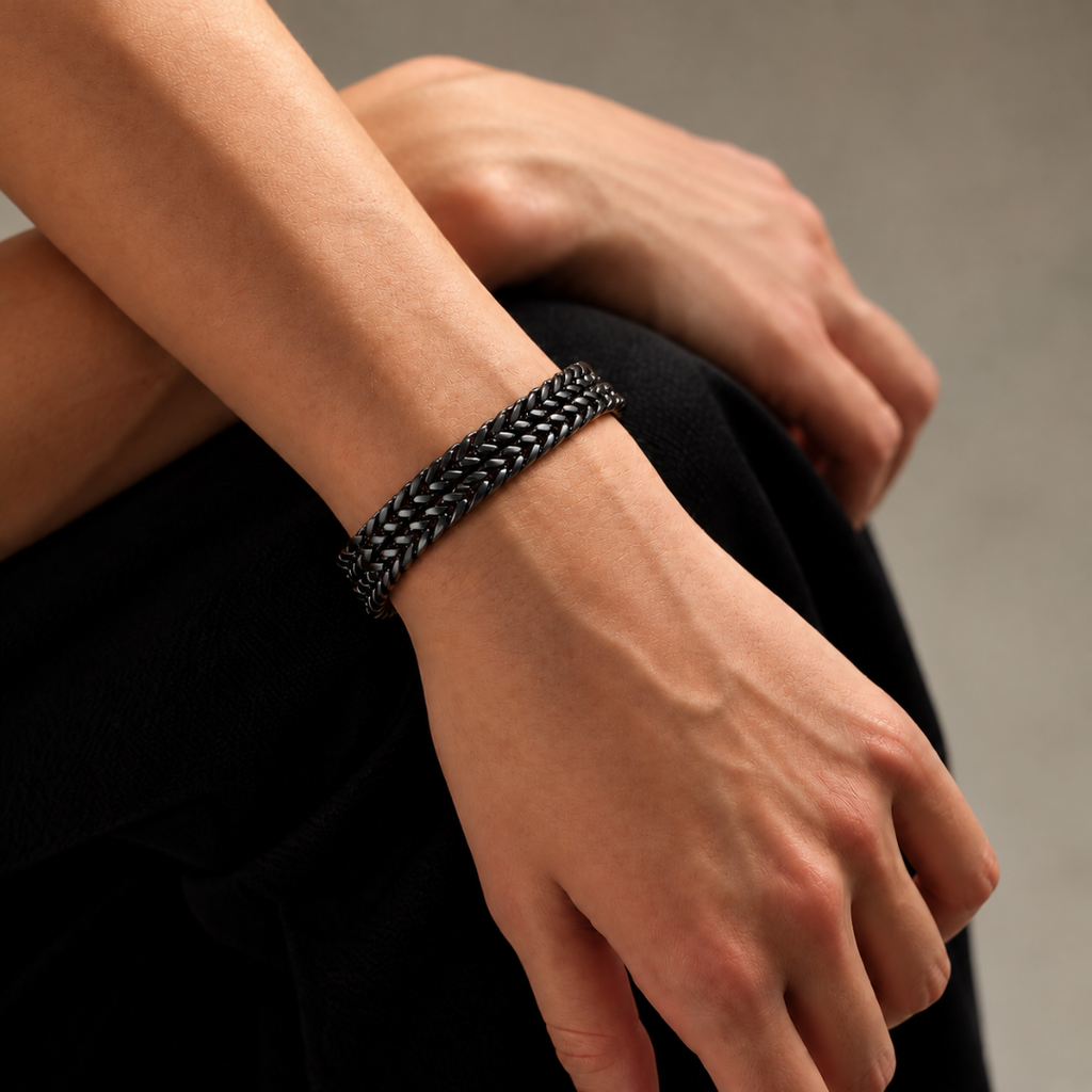 Men’s Black Braided Double Row Bracelet