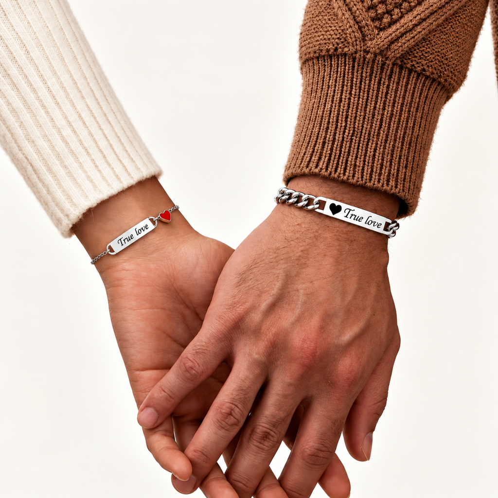 Personalized Couple Bracelet Set 2 Heart-Shaped Couple Bracelet