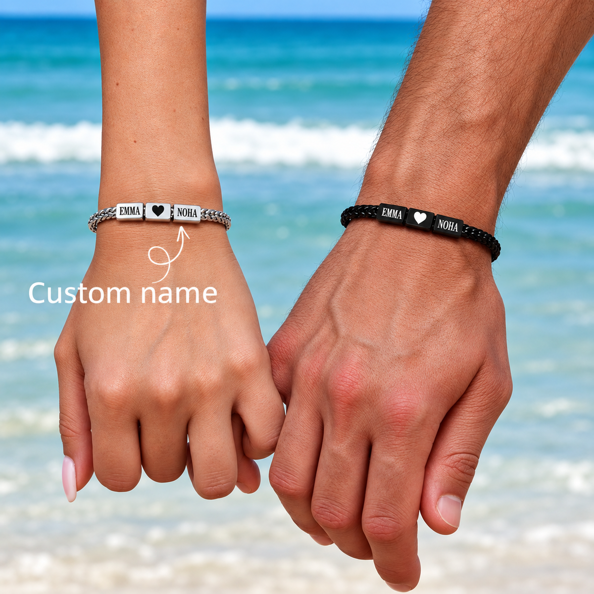 Personalized Name Bead Braided Rope Couple Bracelet 2