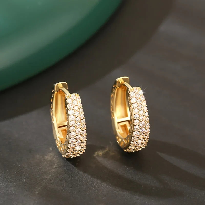 Hollow Gold Hoop Earrings with CZ Stones for Women